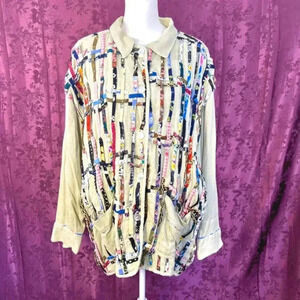 Vintage Soul Mates Woven Fabric Crafty Colorful Long Sleeve Shirt Size 1X